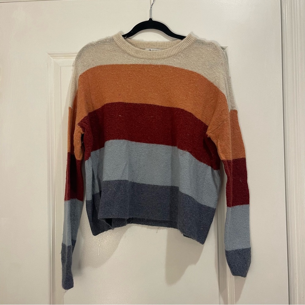 SIZE S | Madewell Wool Sweater, Red Blue Orange Cream